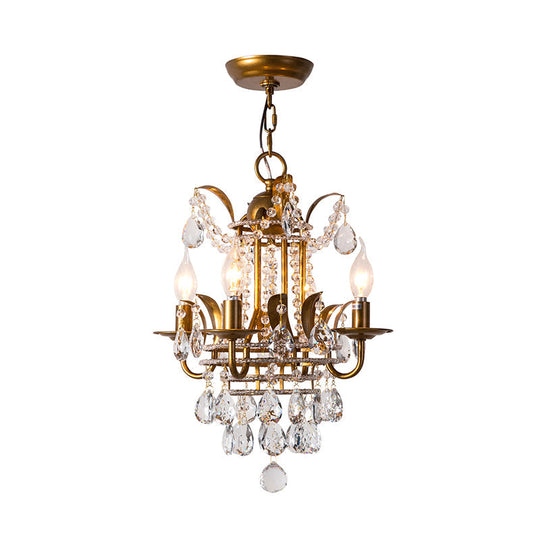 Gold Crystal Drop Chandelier - Modern Corridor Lighting With 4 Lights