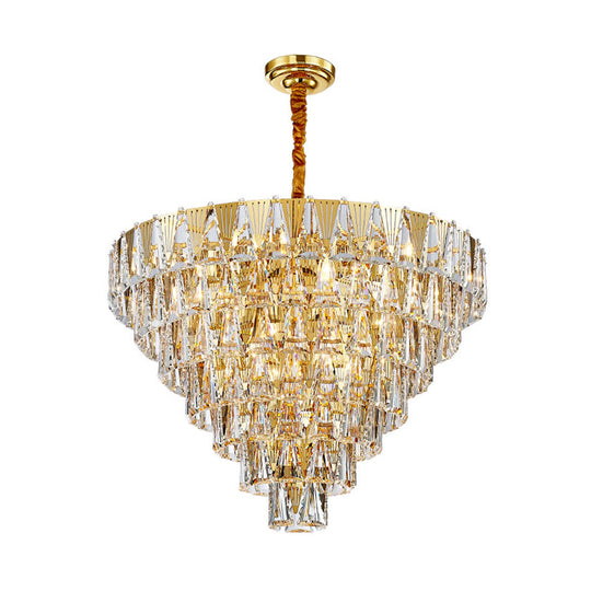 Contemporary Crystal Chandelier Light Fixture - 7 Tiers 10 Lights Gold Pendant