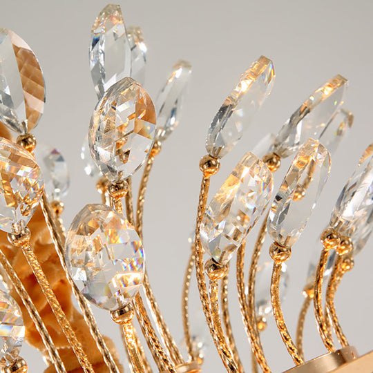 Tapered Chandelier Light With Modern Faceted Crystal 9 Lights Gold Finish – Ideal For Bedroom