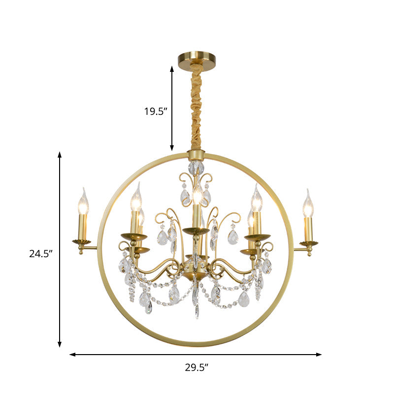 Modern Metal Candelabra Ceiling Light: 6/8 Light Brass Chandelier With Crystal Drop