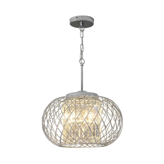 Dome Cage Crystal Block Chandelier: Modern Chrome Dining Room Lighting With 3 Lights