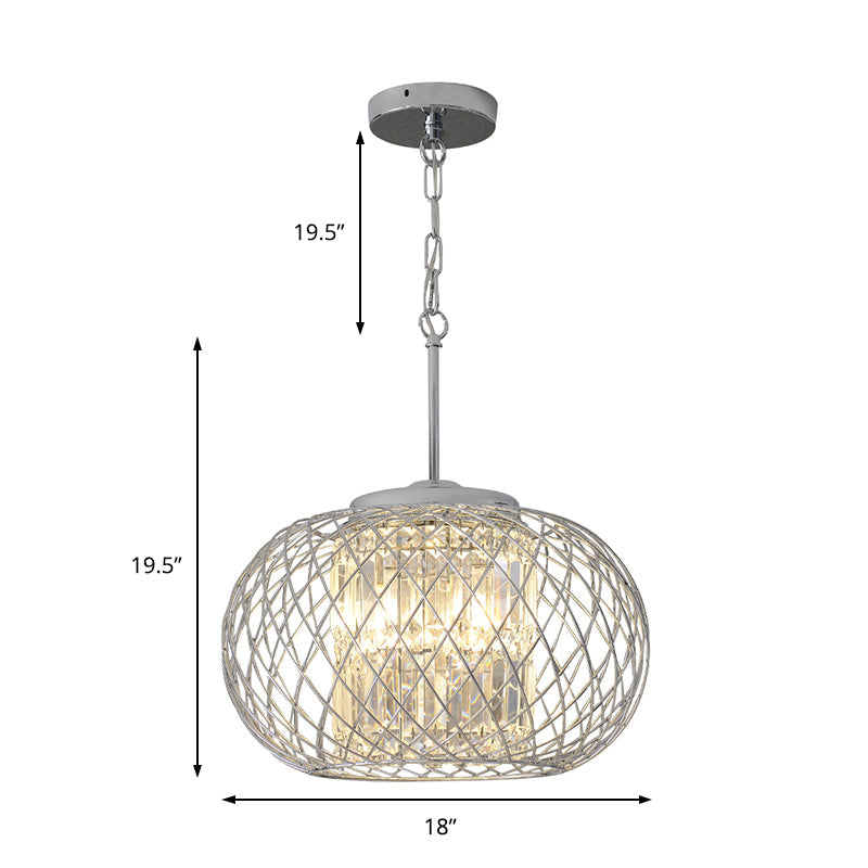 Dome Cage Crystal Block Chandelier: Modern Chrome Dining Room Lighting With 3 Lights