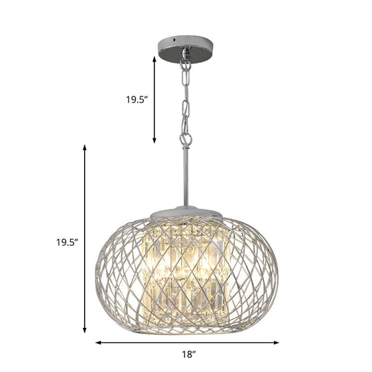 Dome Cage Crystal Block Chandelier: Modern Chrome Dining Room Lighting With 3 Lights