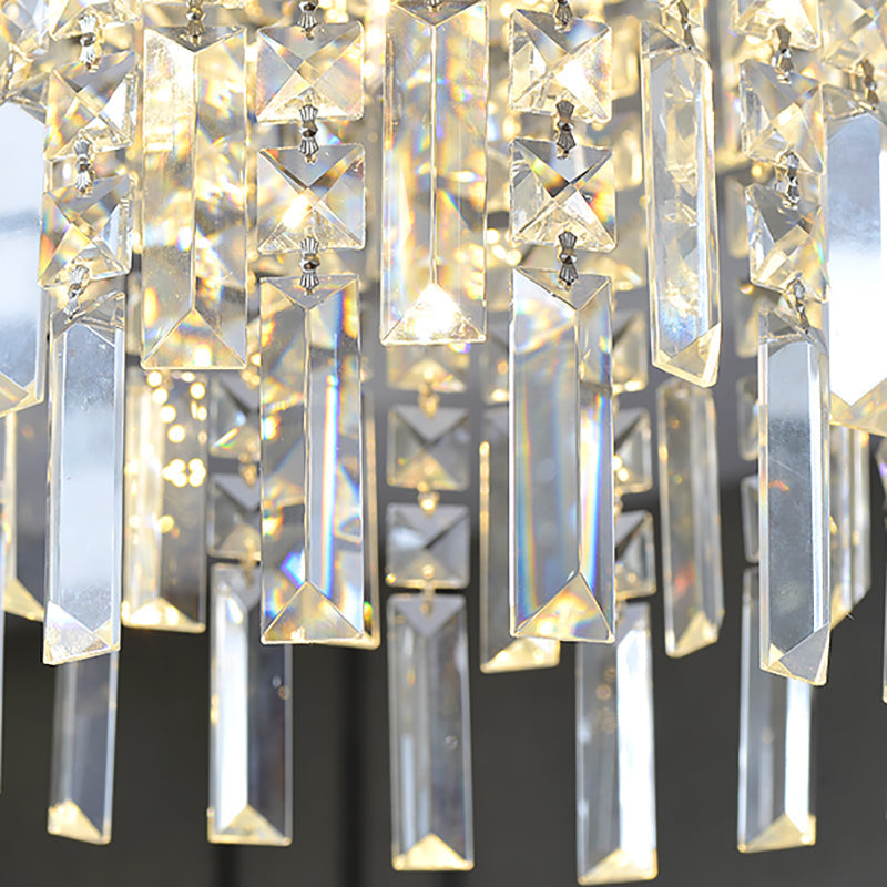 Modern Crystal Tiered Hanging Lamp - Clear Rectangular-Cut 4 Lights Silver Chandelier