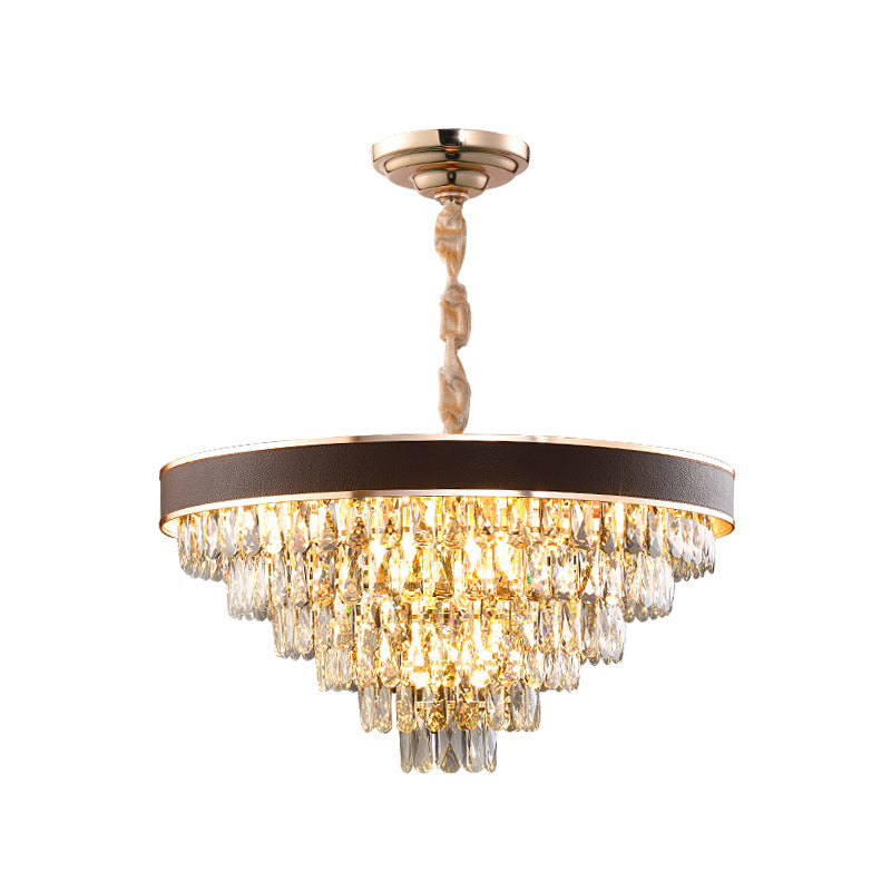 Tiered Crystal Block Chandelier - Black-Gold Pendant Light Fixture With 9/12 Lights