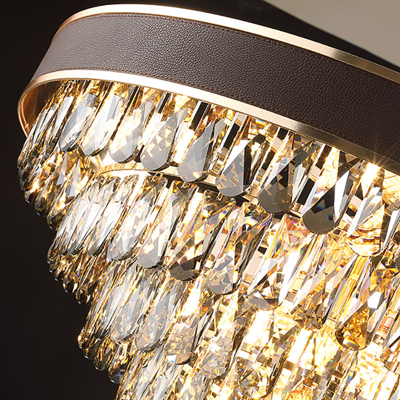 Tiered Crystal Block Chandelier - Black-Gold Pendant Light Fixture With 9/12 Lights