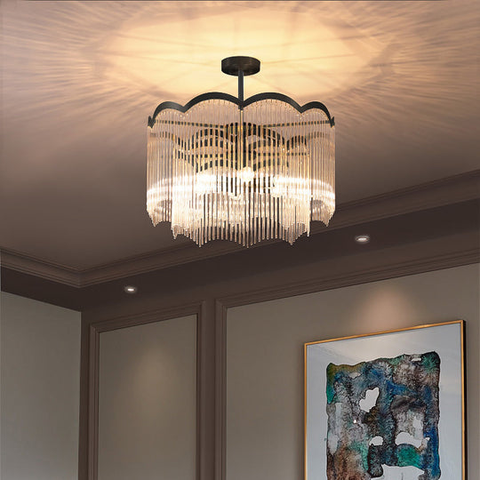 Clear/Blue Crystal Strand Chandelier Light - Elegant Round Design 3 Lights Perfect For Dining Room