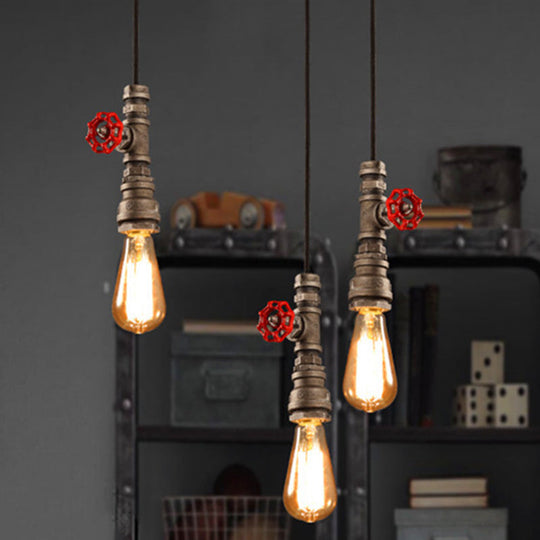 Rustic Piping Pendant Light - Iron Suspension Fixture With Valve Décor