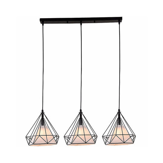 Industrial Diamond Cage Pendant Light With 3 Iron Heads - Stylish Lighting For Dining Room