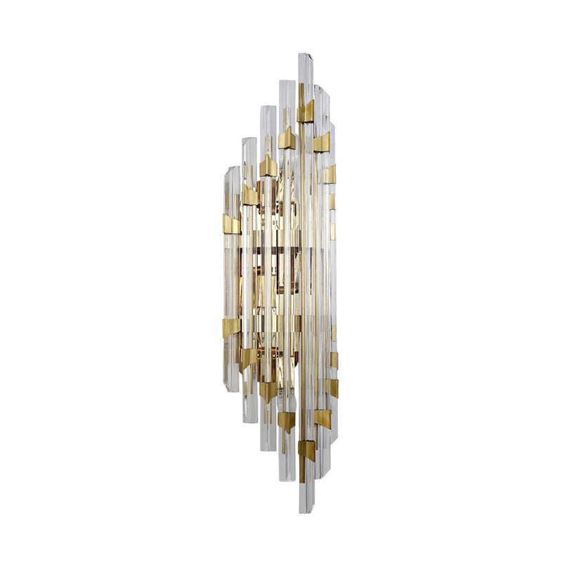 Contemporary Clear Crystal Prism Wall Sconce - 4-Light Gold Fixture For Corridor
