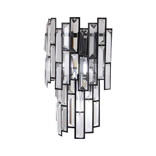 Contemporary Clear Crystal Block Led Wall Lamp In Sleek Black Finish - Ideal For Corridor Lighting