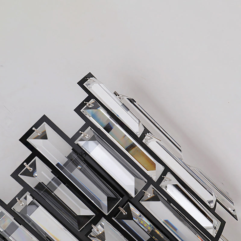 Contemporary Clear Crystal Block Led Wall Lamp In Sleek Black Finish - Ideal For Corridor Lighting