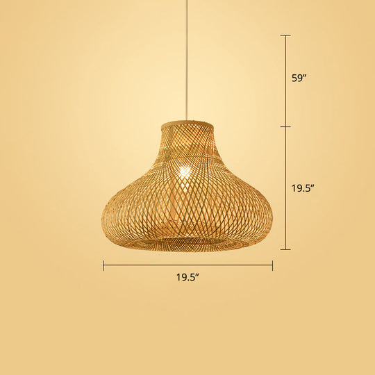 Woven Bamboo Pendant Light - Modern Single Wood Hanging Ceiling Fixture For Restaurants