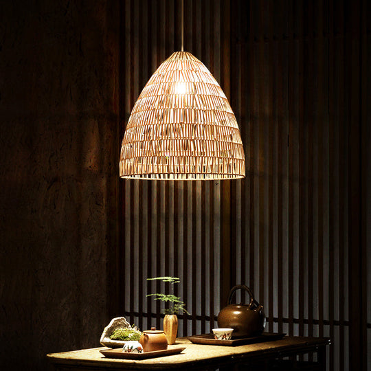 Modern Style Rattan Hanging Pendant Light With Wood Frame For Tea Rooms