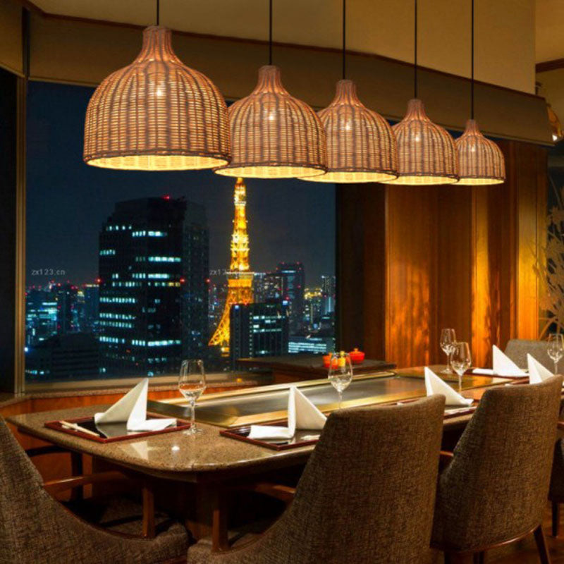 Sleek Rattan Pendant Ceiling Light For Minimalist Restaurant - Basket Suspension Lighting