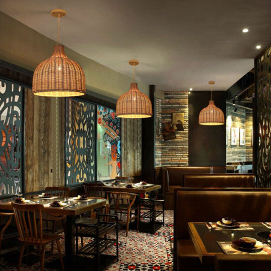 Sleek Rattan Pendant Ceiling Light For Minimalist Restaurant - Basket Suspension Lighting