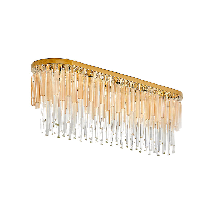 Contemporary Dining Room Ceiling Mounted Crystal Flush Mount Lamp - 10 Lights Golden Icicle