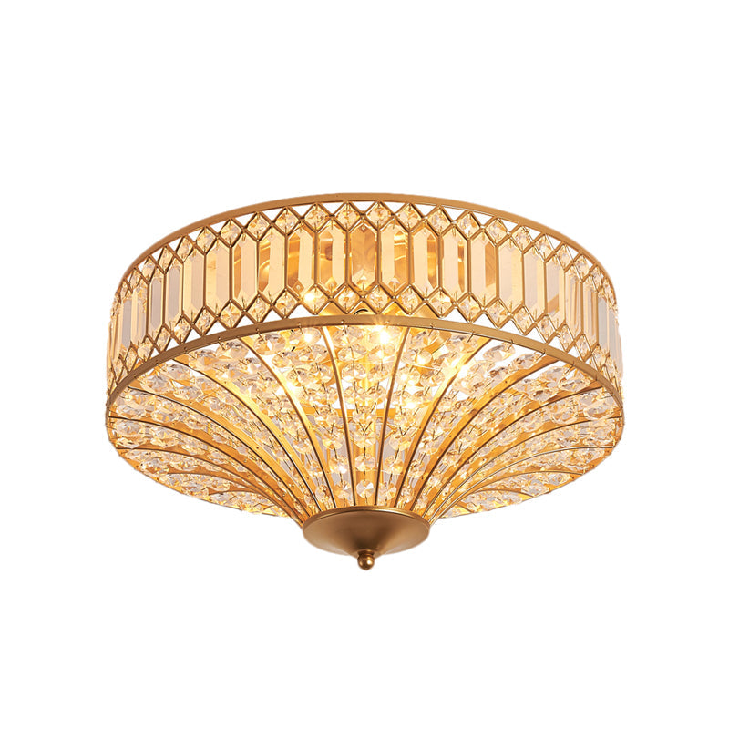 Chinese Style 5-Light Bedroom Ceiling Lamp In Flared Crystal Flush Mount Design - Gold Finish
This