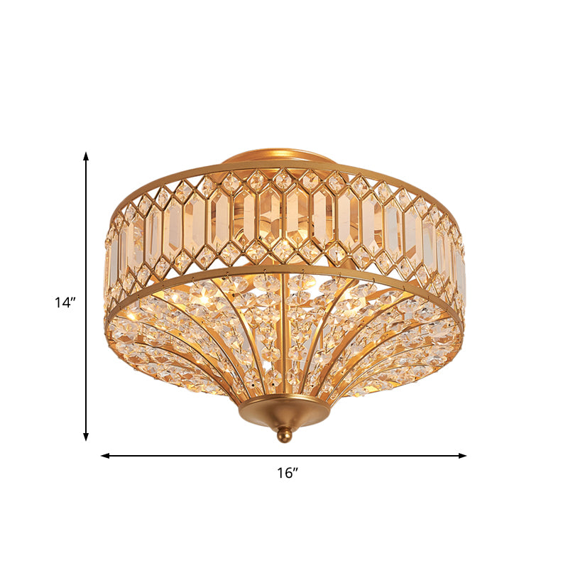 Chinese Style 5-Light Bedroom Ceiling Lamp In Flared Crystal Flush Mount Design - Gold Finish
This