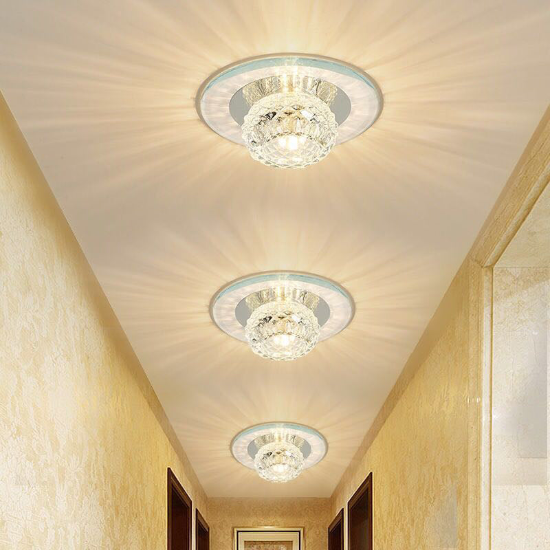 Contemporary Crystal Led Flush Mount Ceiling Light - Bud Fixture In Clear