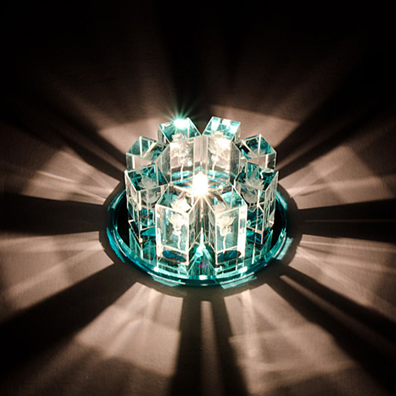 Minimalist Led Crystal Flush Mount Light: Blossom Shade Corridor Fixture Blue