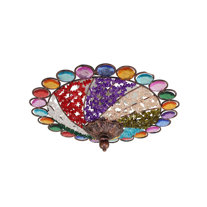12/16 Colonial Flared Ceiling Lamp: Multi Colored Plexiglass 3-Light Weathered Copper Finish