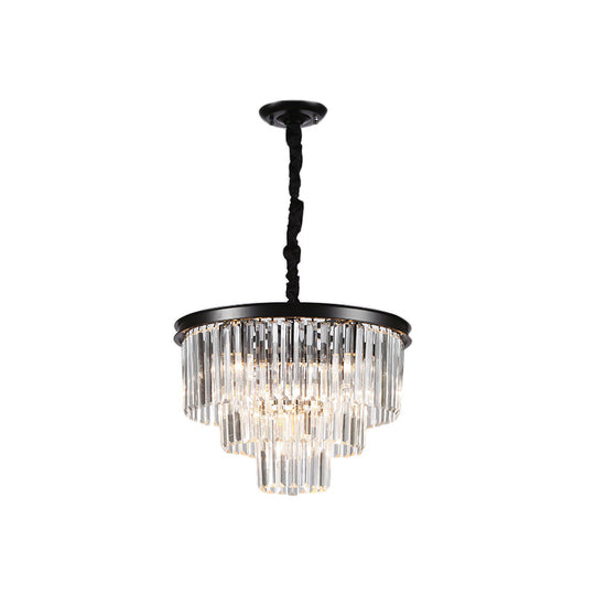 Minimalist Crystal Pendant Chandelier - Black/Gold Adjustable & 6/9/15-Light Options