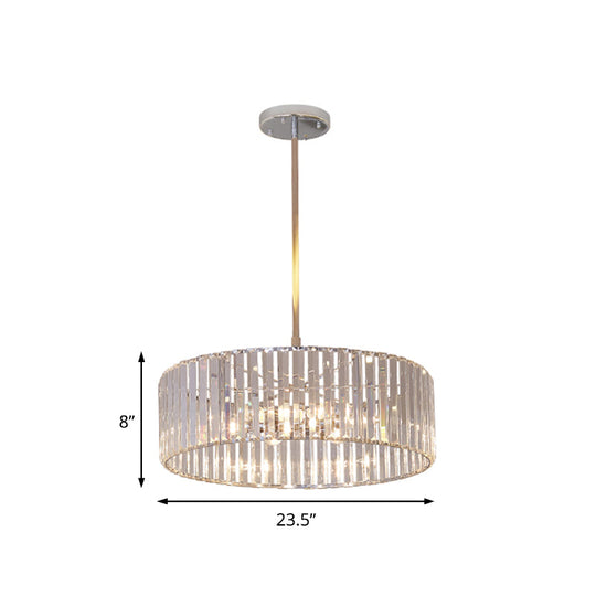 Shaded Round Crystal Pendant Light Fixture - 19.5’/23.5’ Wide Simplicity 5/6 Lights Chrome