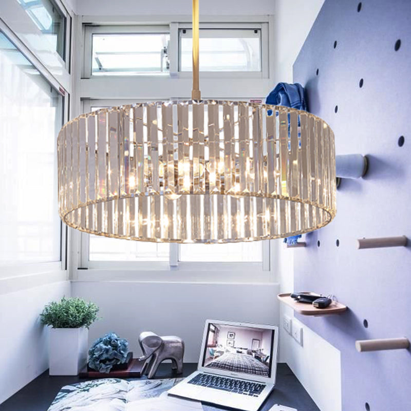 Shaded Round Crystal Pendant Light Fixture - 19.5’/23.5’ Wide Simplicity 5/6 Lights Chrome