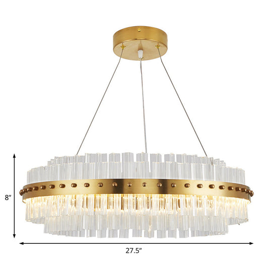 Modernist Gold Chandelier: Dual-Layered Clear Glass Shade Led Ceiling Pendant For Living Room -
