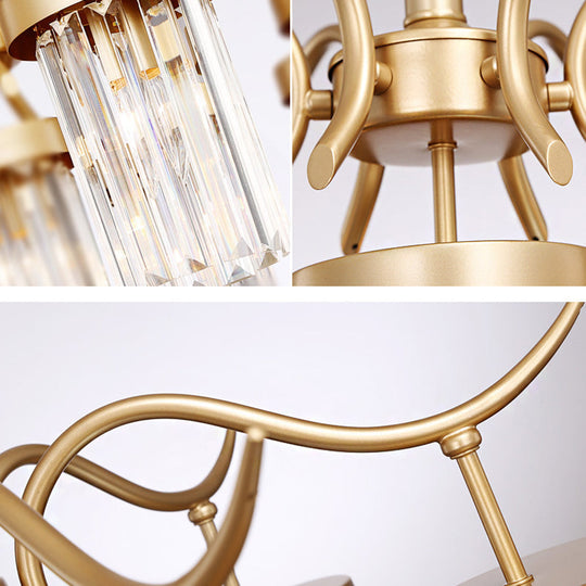 Modern Crystal Cylindrical Chandelier Light With Brass Finish - 7/9-Head Hanging Ceiling