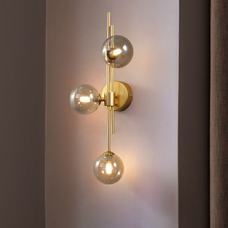 Brass Designer Ball Wall Light Sconce With 3-Head Glass For Bedroom
