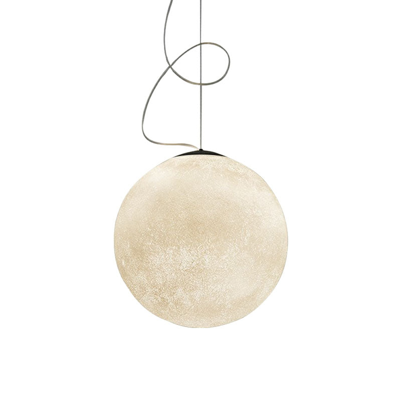 Minimalist Moon Shaped Hanging Lamp - White Resin 1 Bulb Ceiling Light For Dining Room