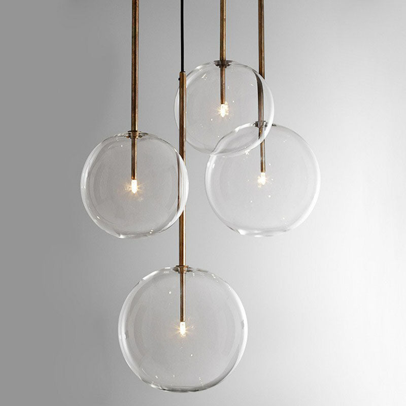 Minimalist Hand-Blown Glass Globe Pendant Light In Gold Finish - Ceiling Hanging Lamp