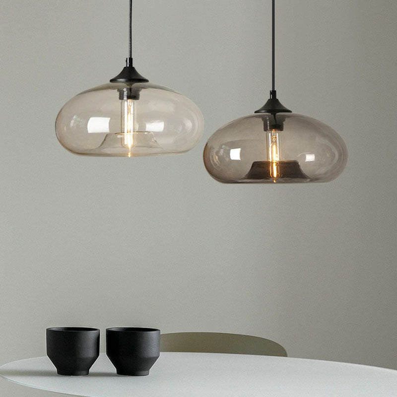 Black Glass 1-Head Modern Ellipse Pendant Light For Dining Tables