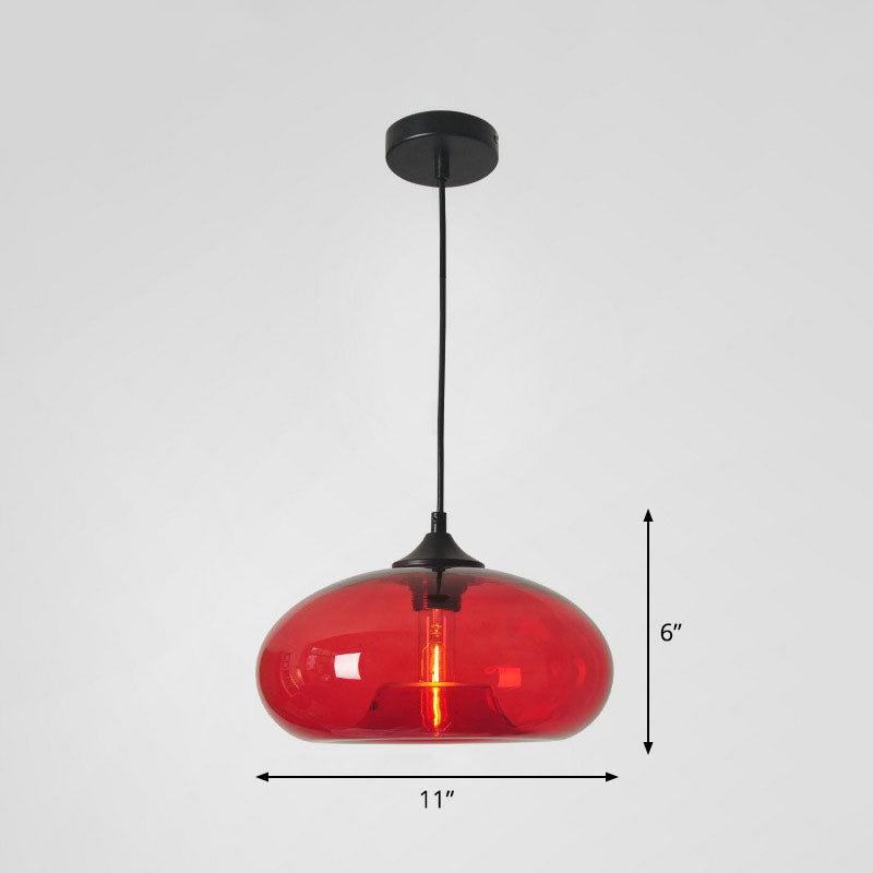 Black Glass Dining Pendant Light With Modern Ellipse Suspension - 1 Head Fixture Red
