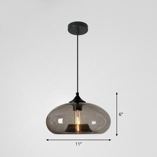 Black Glass 1-Head Modern Ellipse Pendant Light For Dining Tables Smoke Gray