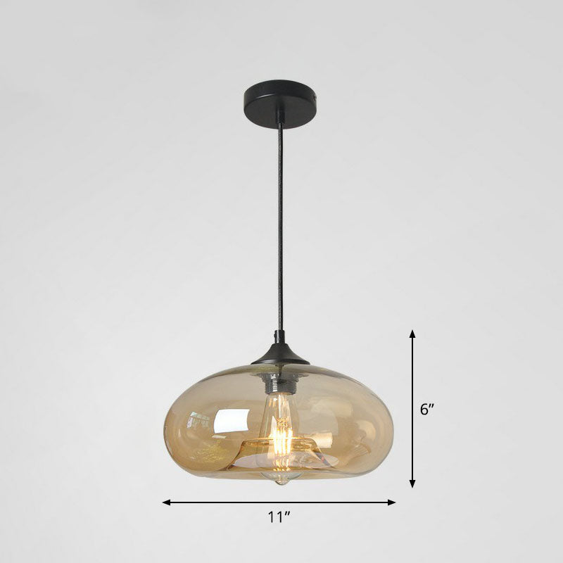 Black Glass Dining Pendant Light With Modern Ellipse Suspension - 1 Head Fixture Amber