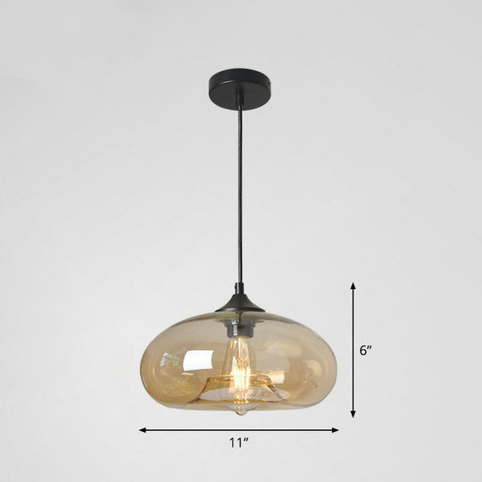 Black Glass Dining Pendant Light With Modern Ellipse Suspension - 1 Head Fixture Amber