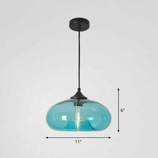Black Glass Dining Pendant Light With Modern Ellipse Suspension - 1 Head Fixture Blue