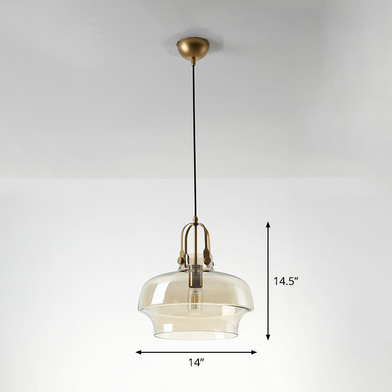 Postmodern Glass Pot-Shaped Pendant Ceiling Light For Dining Room Cognac