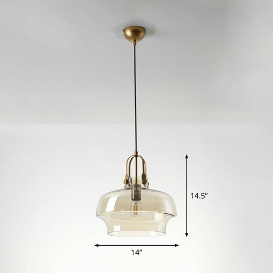 Postmodern Glass Pot-Shaped Pendant Ceiling Light For Dining Room Cognac