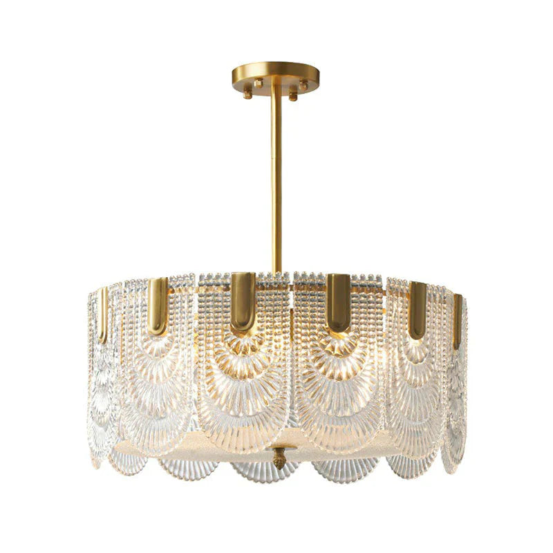 Round Brass With Ribbed Crystal Chandelier Pendant Light