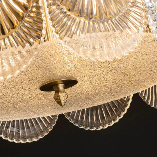 Round Brass With Ribbed Crystal Chandelier Pendant Light