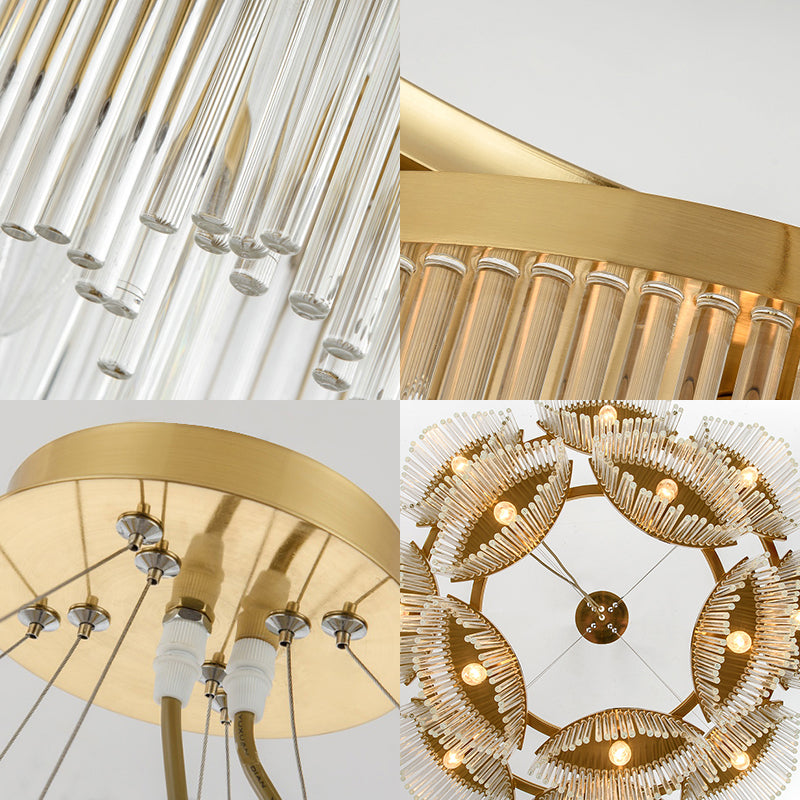 Contemporary Crystal Curtain Chandelier Light With 5 Clear Glass Heads For Living Room Ceiling