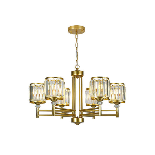 Contemporary Crystal Radial Hanging Chandelier - Brass Finish 3/6/8 Lights Bedroom Lighting