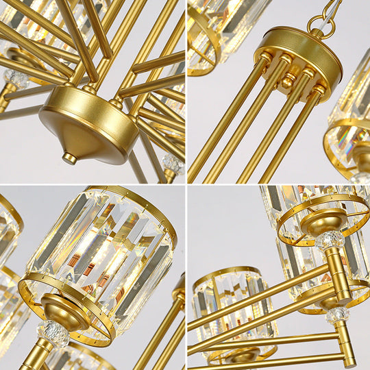 Contemporary Crystal Radial Hanging Chandelier - Brass Finish 3/6/8 Lights Bedroom Lighting