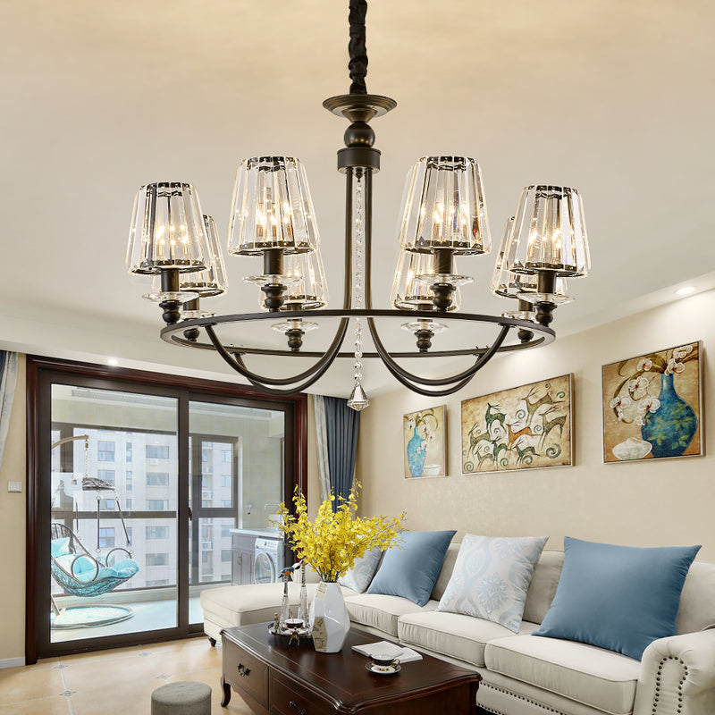 Contemporary Tapered Crystal Chandelier Pendant Light With 4/6/8 Lights - Black Ceiling Hanging