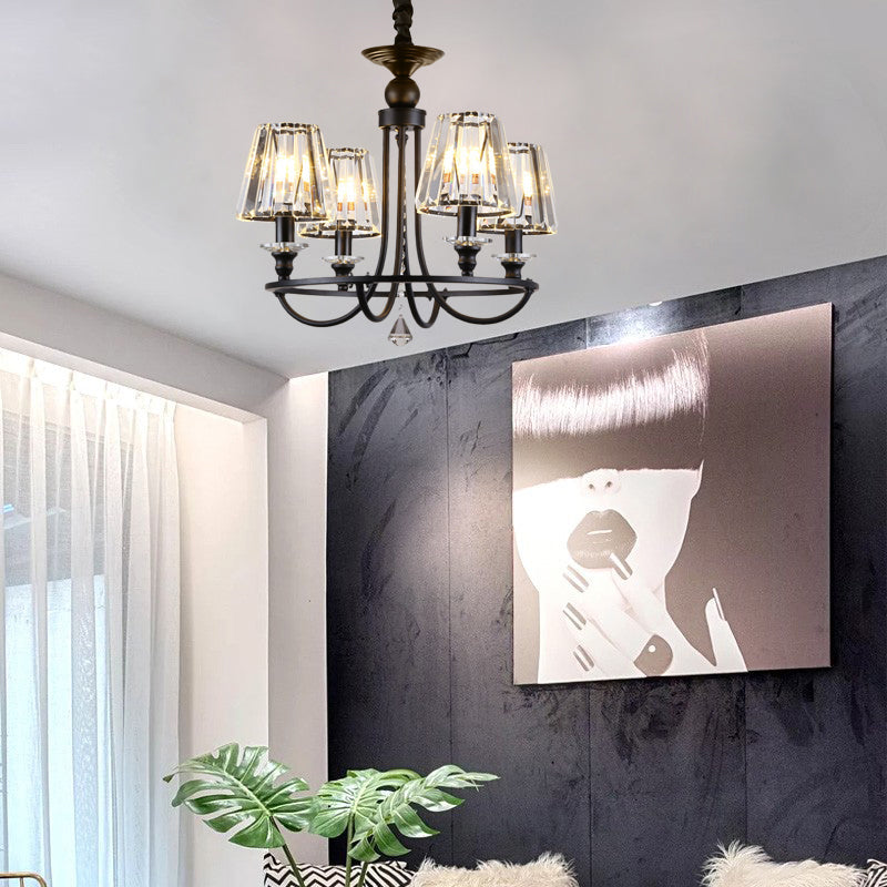 Contemporary Tapered Crystal Chandelier Pendant Light With 4/6/8 Lights - Black Ceiling Hanging