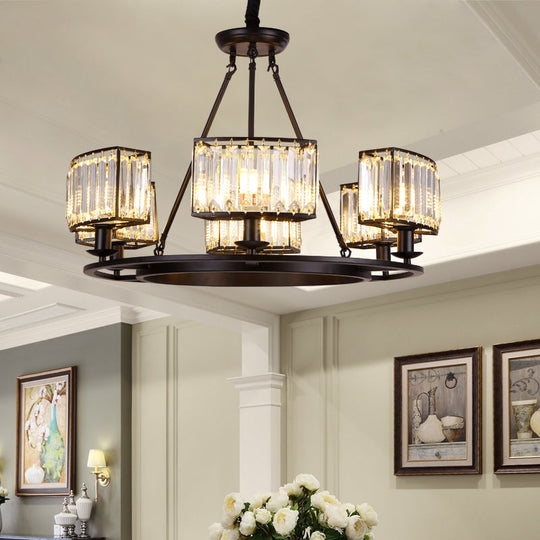 Modern Black/Gold Circle Crystal Chandelier With 4/6 Lights - Bedroom Hanging Light Fixture